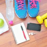 Shoes and water with set for sports activities